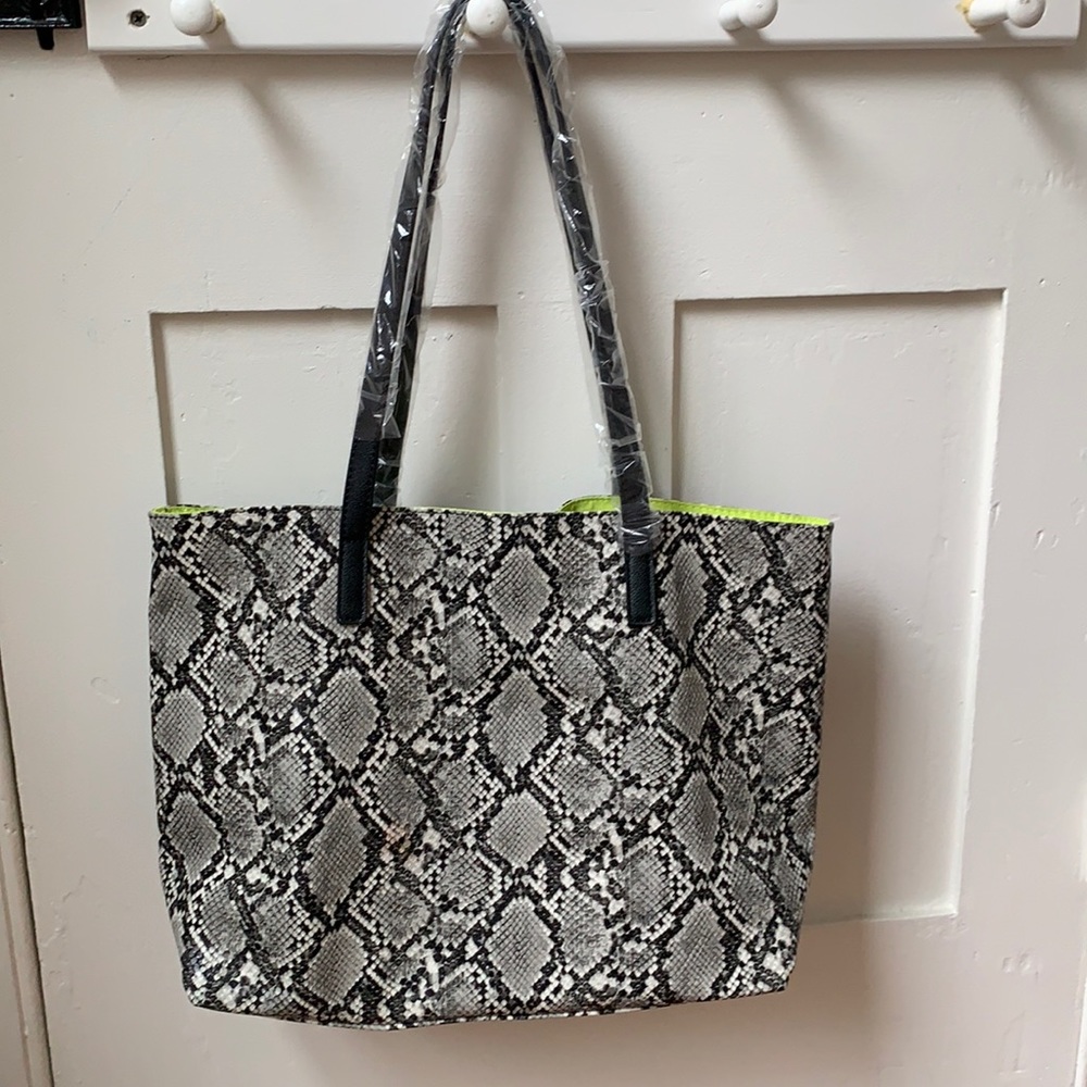Vegan leather snakeskin print tote